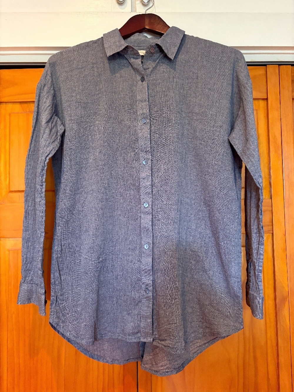 Eileen Fisher 100% Cotton Chambray Button Back Long Sleeve Shirt Petite Small